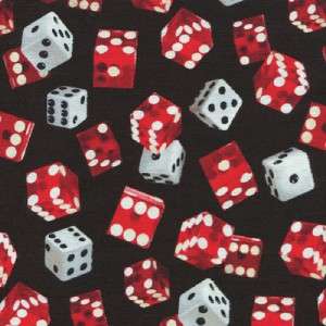 GAMBLING RED WHITE DICE ON BLACK~ Cotton Quilt Fabric  