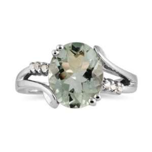   . Oval Cut Green Amethyst & Diamond Ring in White Gold SZUL Jewelry