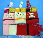 Lot of 3 Set Fashion Crochet Kids Hat & Scarf Bear Knit