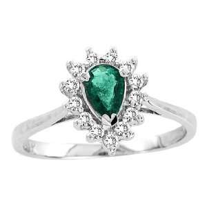  0.53ct tw Pear Shaped Emerald and Diamond Ring in 14k Gold 