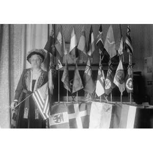   CATT, MRS. CARRIE CHAPMAN. WITH FLAGS OF 22 NATIONS
