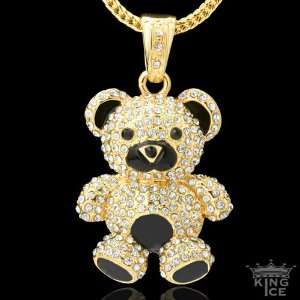 Kanye West Inspired Gold Plated Teddy Bear Cubic Zirconia Pendant