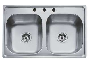   Steel 33 inch Top Mount Double Bowl 3 Hole Kitchen Sink 336 313  