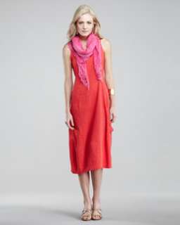 3PC0 Eileen Fisher Long Linen Dress & Gauze Fringe Scarf