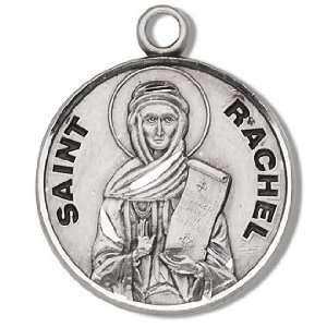 Sterling Silver Patron Saint Medal Round St. Rachel with 18 Chain in 