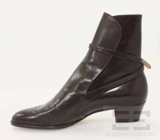 Salvatore Ferragamo Brown Leather Wrap Ankle Boots Size 9  