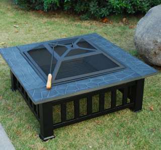   Square Fire Pit Metal Stove BBQ Grill Fireplace With Cover  