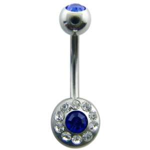  Double Gem Belly Ring   Blue Crystal Belly Button Ring: Toys & Games