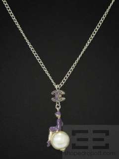 Chanel Purple Coco Figurine & Pearl Pendant Chain Necklace 04P  