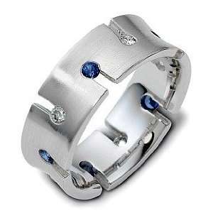   and Sapphire Comfort Fit 14 Karat White Gold Wedding Band Ring   5.75