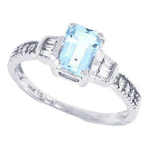  1.12Ct Emerald Cut Aquamarine Diamond Ring in 10Kt White 