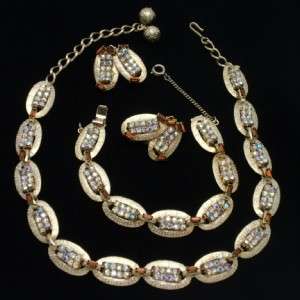 Hobe Parure Set Necklace Bracelet Earrings AB Rhinestones Vintage 