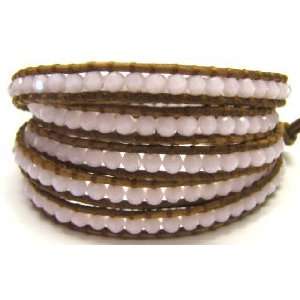   Auth Chan Luu ROSE ALABASTER STONE on NATURAL Leather Wrap Bracelet