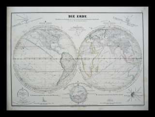 MAP GLOBE WORLD EARTH DIE ERDE ANTIQUE HUMBOLDT c.1851  