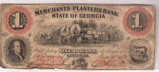 1859 $1 Dollar Note Merchants Planters Bank Savannah  