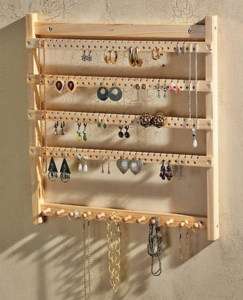 New Wood Wooden Wall Hung JEWELRY DISPLAY STORAGE RACK necklace 