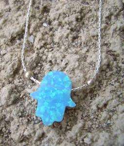 BLUE OPAL HAMSA Jewish good luck necklace silver chain  