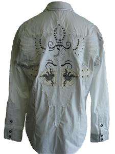 New Mens Club Party Shirt L/S Embroidered White Size XL  