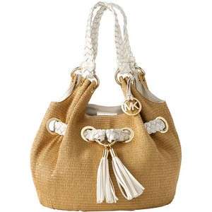 NWT LARGE Michael KORS Braided Grommet PAPER STRAW Tote White $328 