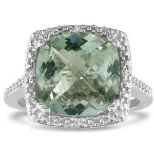 4ct Green Amethyst and Diamond Ring set in Sterling Silver 