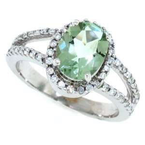  1.48CT Oval Green Amethyst Ring with Diamonds in 14Kt 