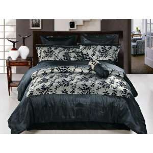   Bedding Comforter+Euro Shams Set Queen Grey/Black