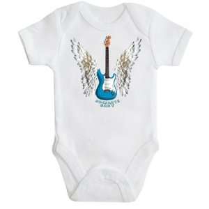   infant baby short sleeve one piece bodysuit Angel Wings Guitar White