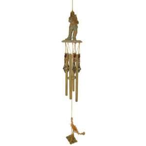   Tan Tall Indian Tubular Wind Chime With Feathers Patio, Lawn & Garden