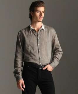 John Varvatos oxide striped cotton contrast convertible collar shirt