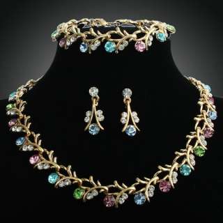ARINNA color stone necklace dangle earring bracelet Set  