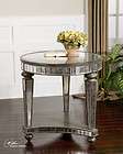 Hollywood Regency Round Mirrored Accent End Table Antiqued Beveled 