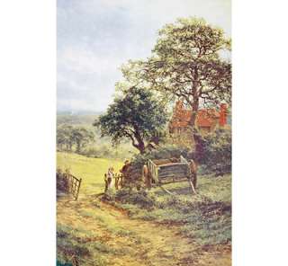 MORNING by R Gallon RURAL SCENE WITH A FARM WAGON  