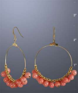 Kenneth Jay Lane gold and coral beaded hoop earrings  BLUEFLY up to 
