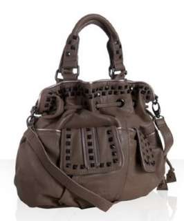 Vince Camuto taupe leather Hailey studded convertible shoulder bag 
