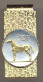   on Silver Irish 20 pence “Horse” Coin Hinged Money Clip  
