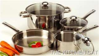 piece stainless steel cookware set pots and pans nwb pc cooking lids 
