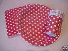new red white polka dot birthday party paper set of 6 cups 6 plates 20 