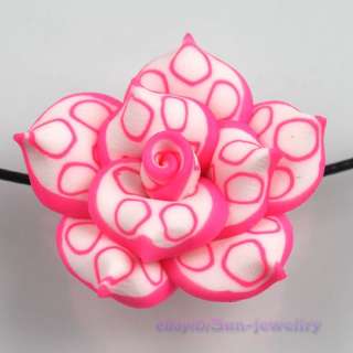 150pcs FIMO Polymer Clay Beads Dot Pink & White Lotus Flowers 25mm 