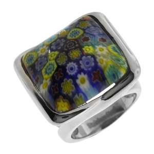  Womens Ring, Square Shaped with Murano Glass   Size 8 