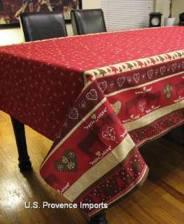   COTTON MADE IN FRANCE RED CHRISTMAS FRENCH TABLECLOTH, NEW  