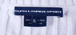 Ralph Lauren Bright White CABLE KNIT V Neck Womens Sport Sweater XL 