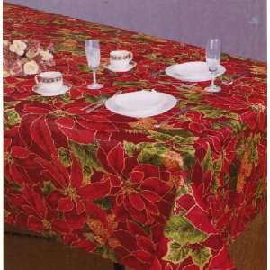Printed Linen Fabric Tablecloth 54 X 72 Oblong Round Poinsettia and 