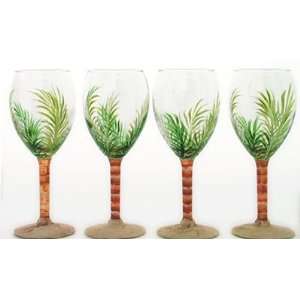 Hand Painted Glasses   Palm Tree Wine Glass Set (12.5 oz):  