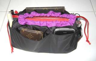 Purse Liner Handbag Organizer Insert Black Nylon / Lilac, Pink or Blue