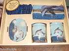 BLUE DOLPHIN FABRIC SHOWER CURTAIN + MATCHING RINGS & BATHROOM SET