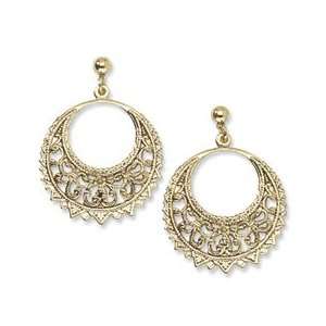  Brass tone Fancy Hoop Post Dangle Earrings   JewelryWeb Jewelry