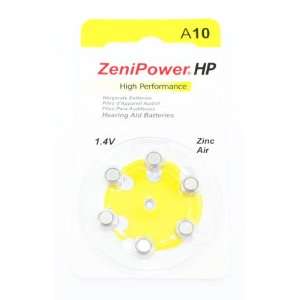  ZeniPower HP 10 (A10) Hearing Aid Zinc Air Battery   6 