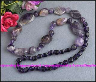 Long Natural Amethyst Gemstone Beads Necklace GN32  