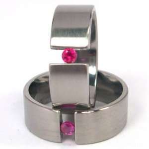 New 8mm Titanium Tension Set Ring, Red Ruby Bands, Free Sizing 4.5 11