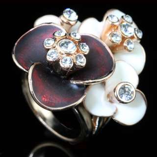 18K RG GP Swarovski Crystal Flower Enamel Ring  